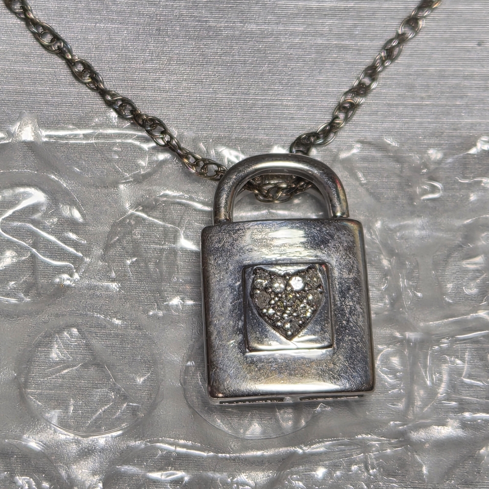 Zales Sterling Silver And Diamond Heart Padlock Necklace